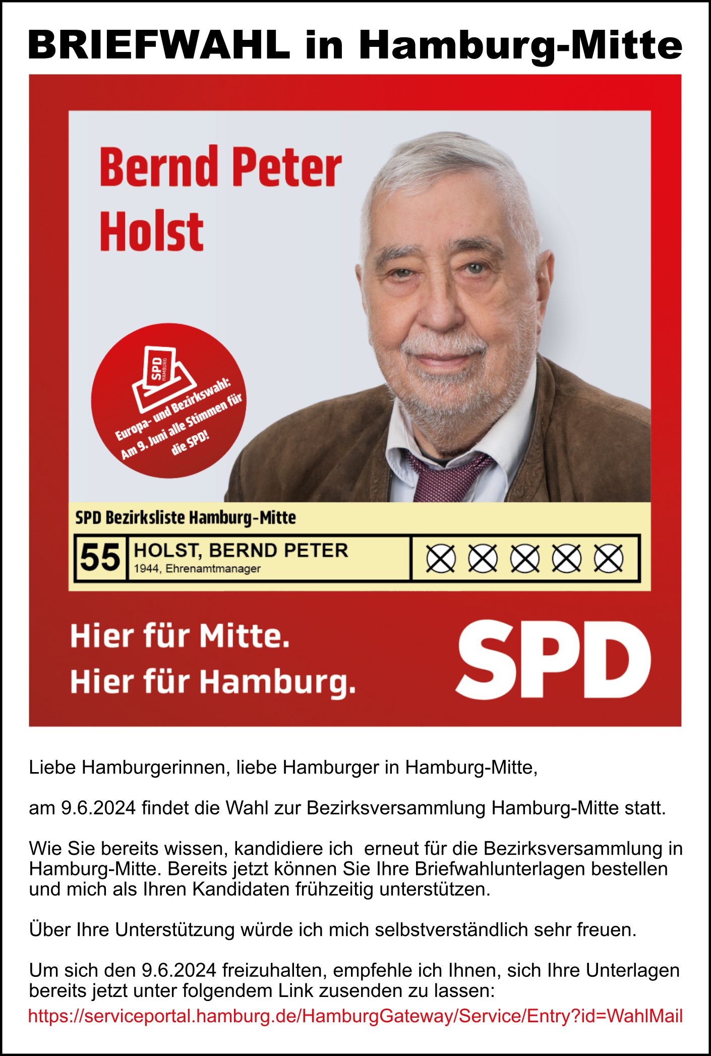 Bernd P. Holst Listenplatz 55 Briefwahl Hamburg-Mitte 2024